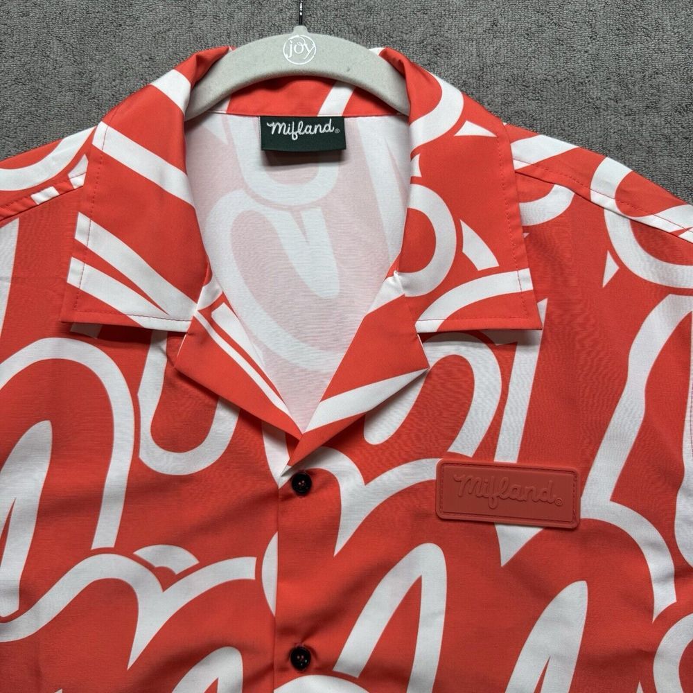 Mifland Camp Shirt Mens Medium Red White Graphic All Over Print Graffiti - Picture 2 of 8